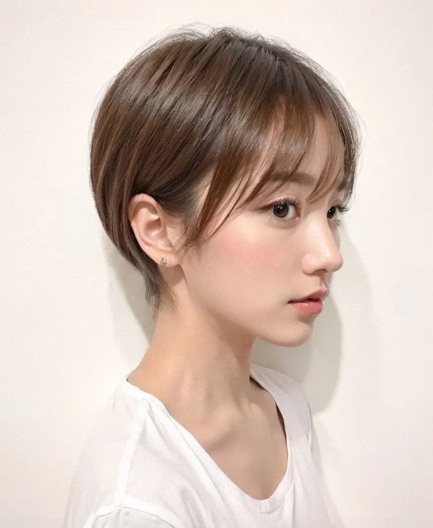 グレーベージュ耳掛けショート